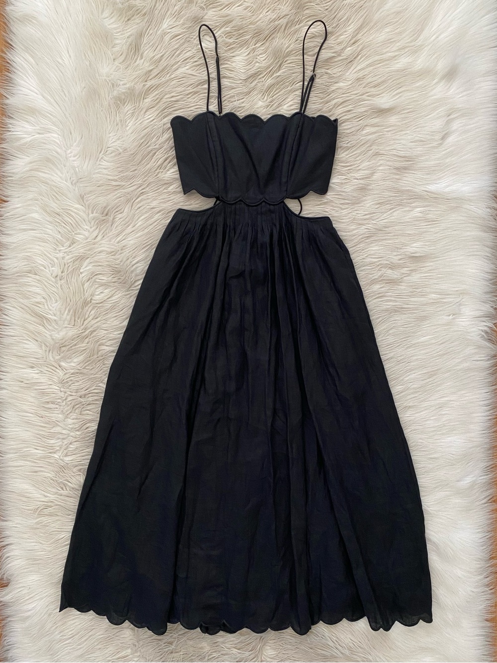 Zimmermann Petite Jude Scallop Midi Dress Black Linen Lace Up Back Vacation 0P - Picture 3 of 16